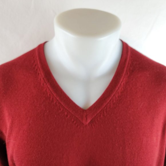 Brooks Brothers 346 Sweater Mens Large Red V Neck Pullover Merino Wool Stretch - Picture 2 of 7